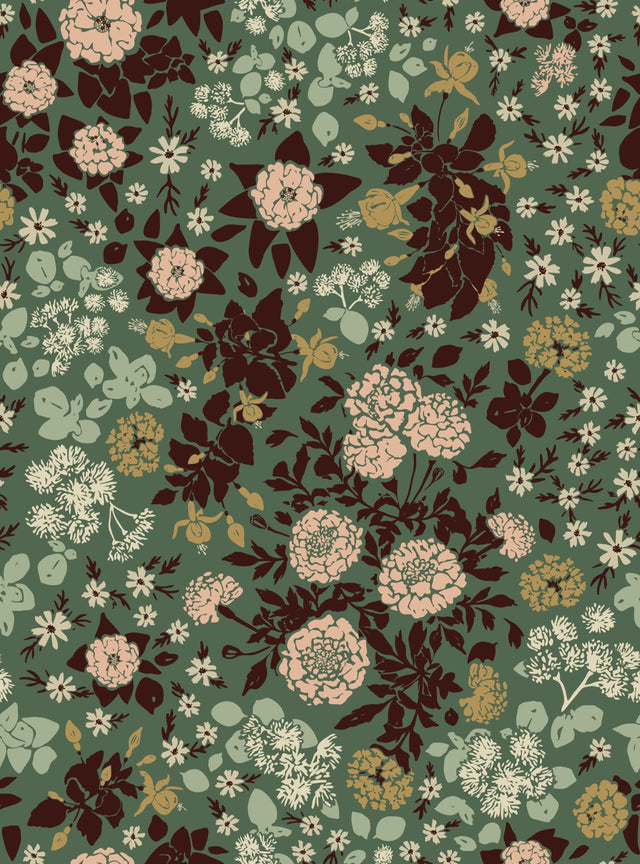 Maximalist Multifloral Garden — Green & Peach